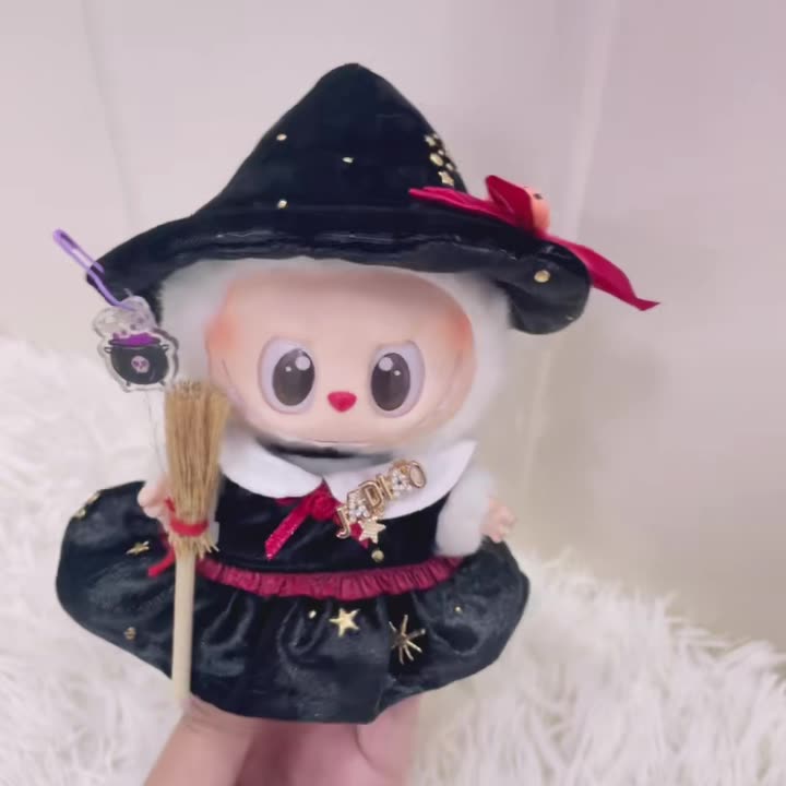 Halloween Clothing For Labubu Dolls 15/17cm 1st-3rd Gen Little Witch Rose Dress With Pumpkin Hat