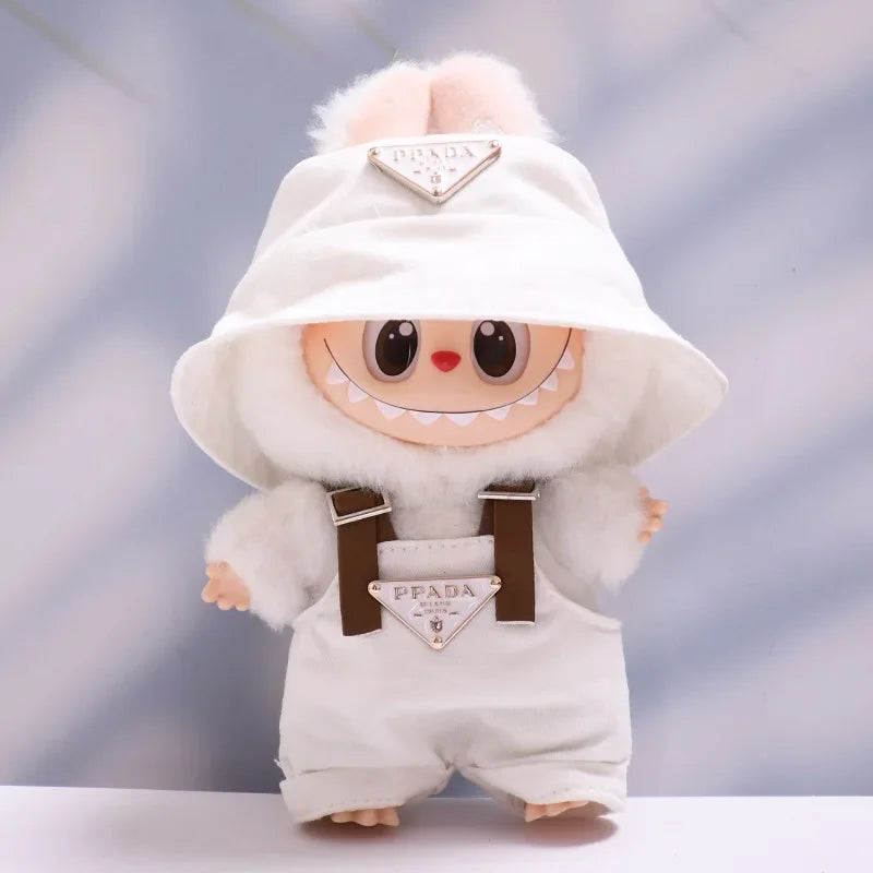 For 17cm Labubus Mini Doll luxury clothing Outfit Hat Clothes Labubu II Doll Strap pants set Sitting Party Game Toys accessories