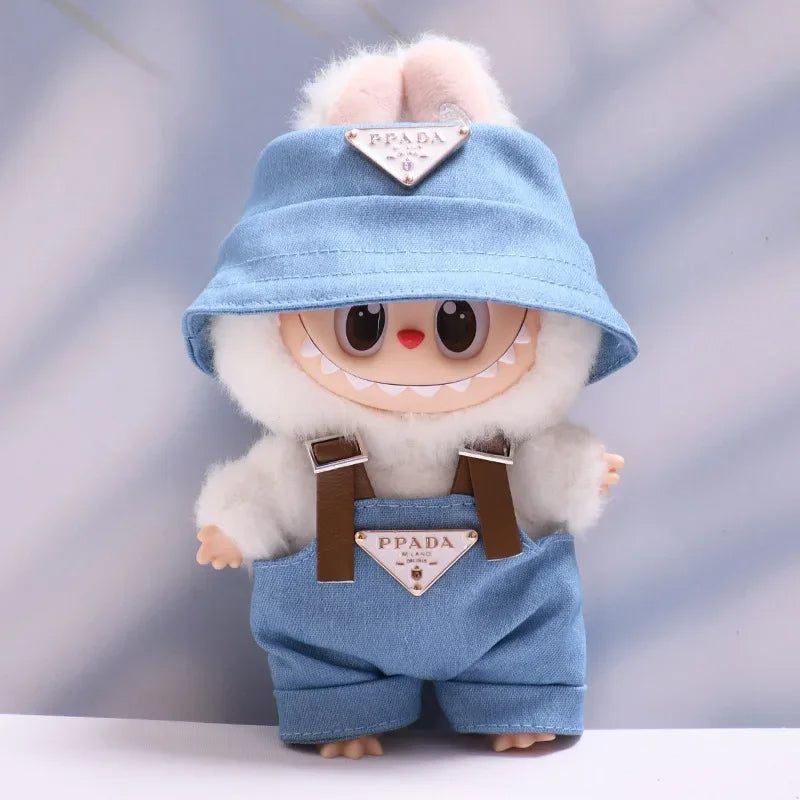 For 17cm Labubus Mini Doll luxury clothing Outfit Hat Clothes Labubu II Doll Strap pants set Sitting Party Game Toys accessories