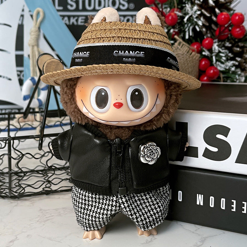 Cool Black Leather Jacket Clothes Gd With G-Dragon For Labubu Doll V1 V2 V3 Outfit