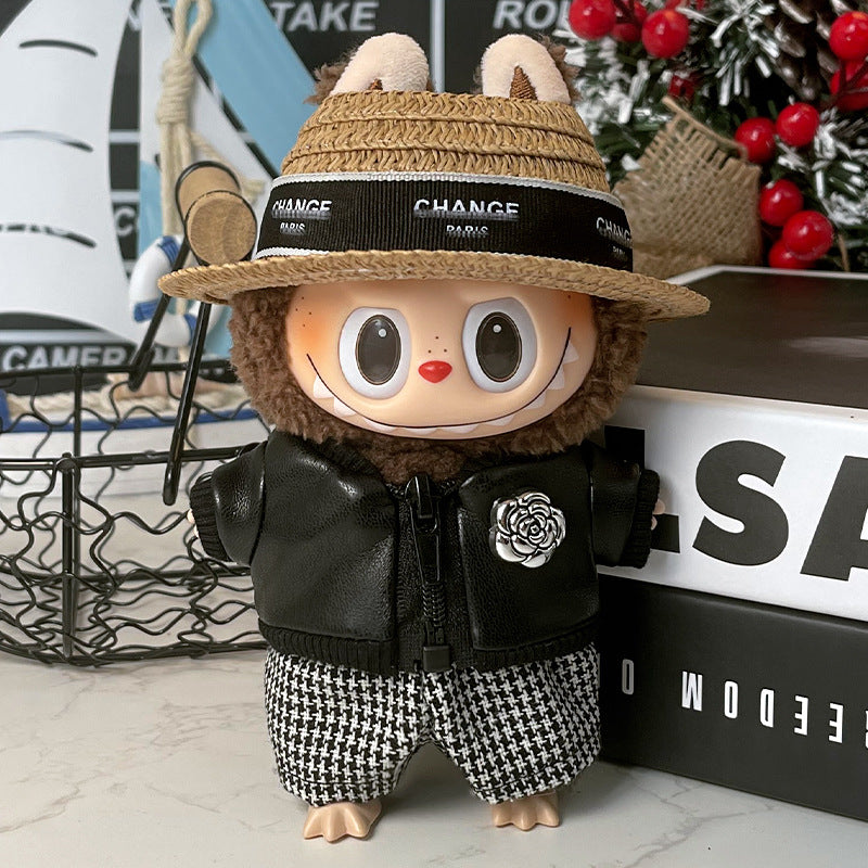 Cool Black Leather Jacket Clothes Gd With G-Dragon For Labubu Doll V1 V2 V3 Outfit