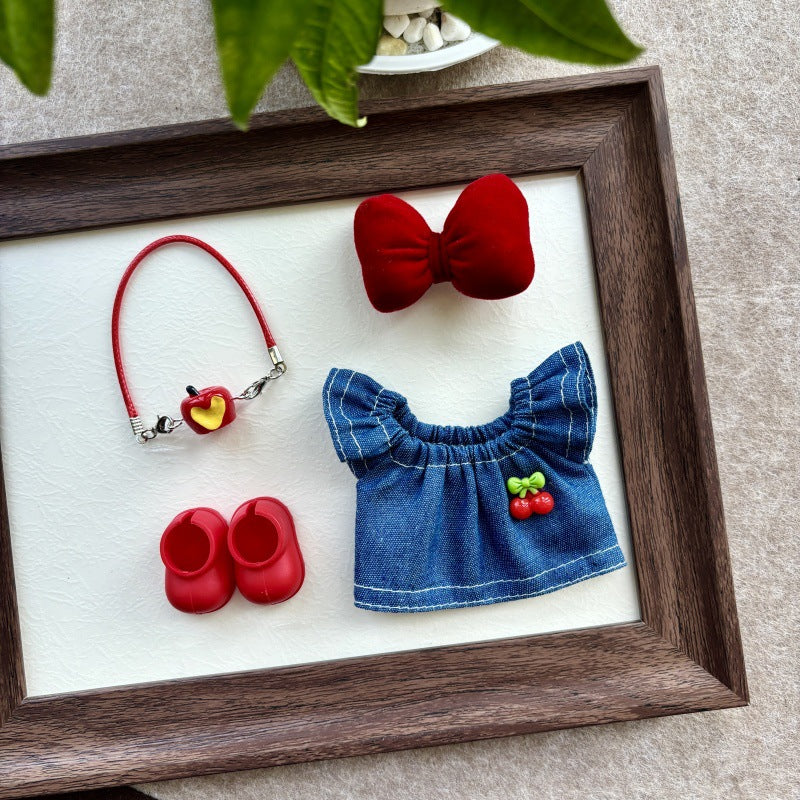 For 15-17 Cm Labubu V1 V2 V3 Cute Bow Cowboy Dress Baby Clothes Set Clothing Accessories Outfit