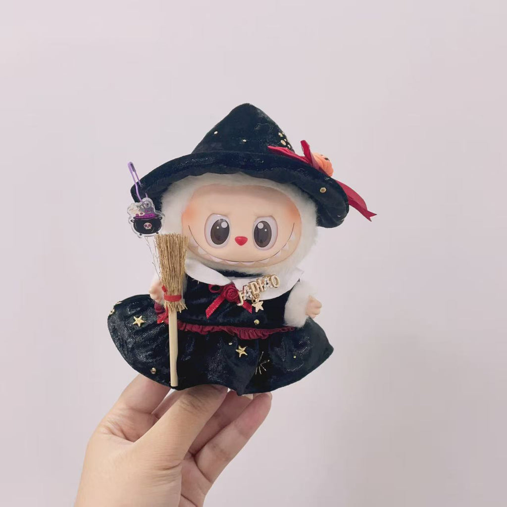 Halloween Clothing For Labubu Dolls 15/17cm 1st-3rd Gen Little Witch Rose Dress With Pumpkin Hat