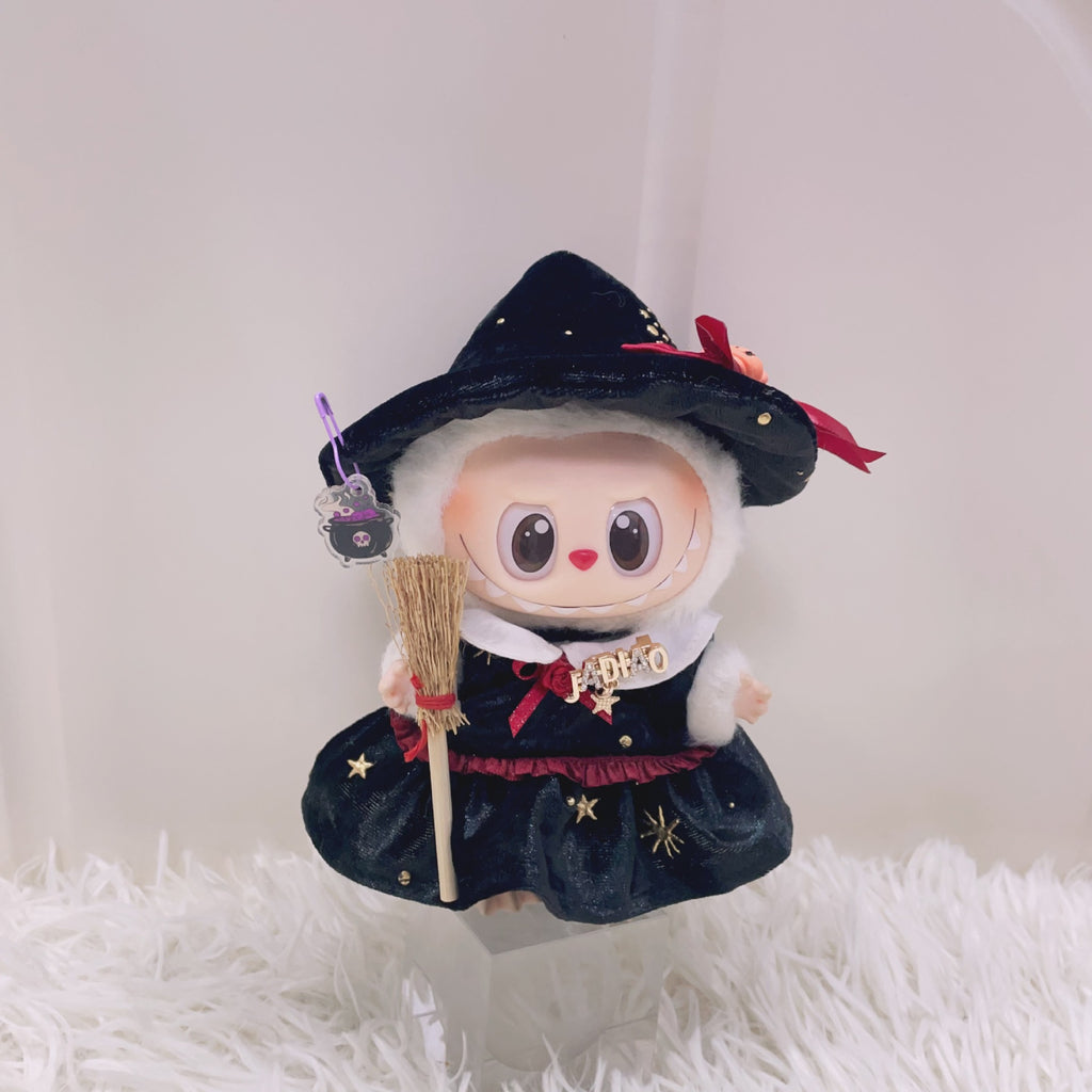 Halloween Clothing For Labubu Dolls 15/17cm 1st-3rd Gen Little Witch Rose Dress With Pumpkin Hat