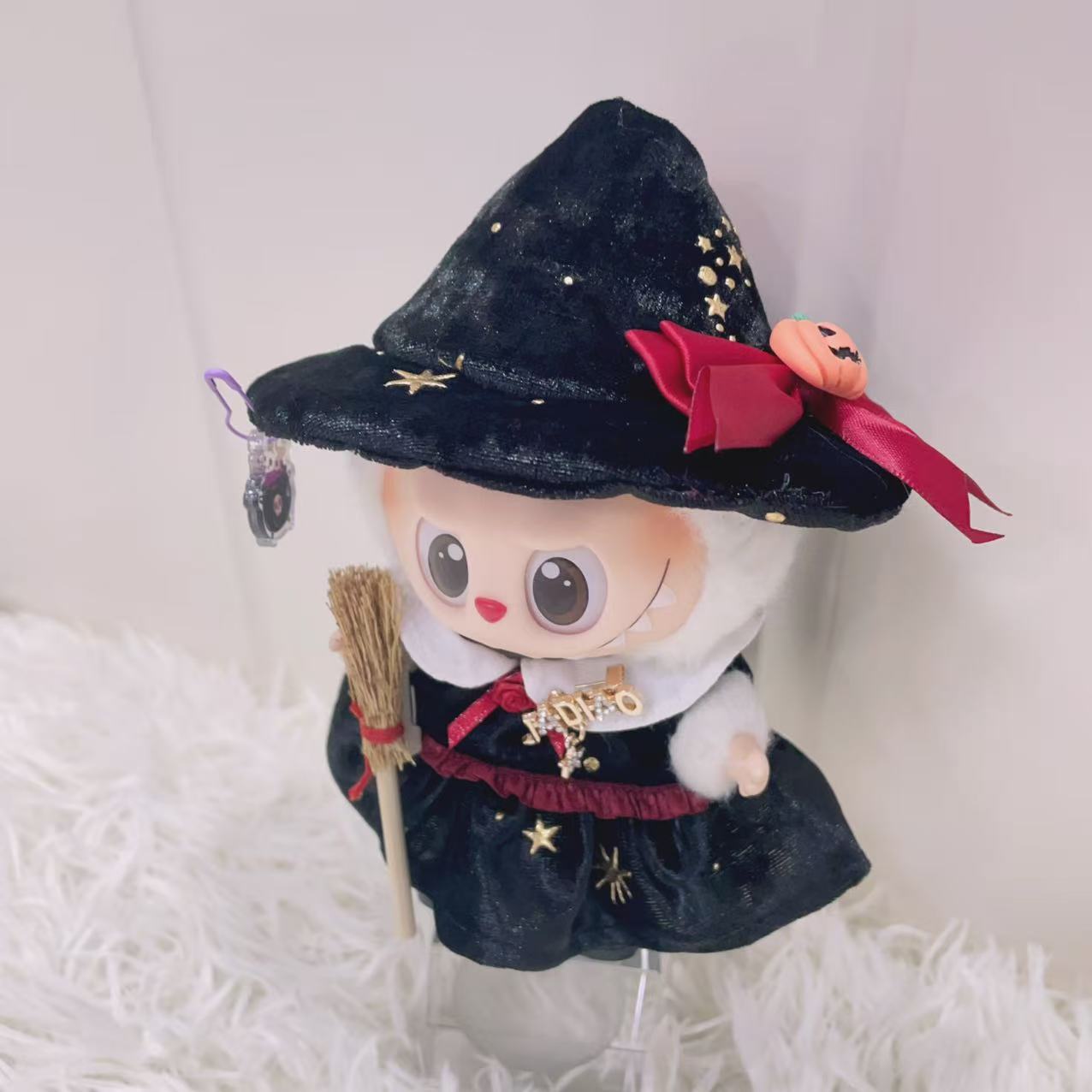 Halloween Clothing For Labubu Dolls 15/17cm 1st-3rd Gen Little Witch Rose Dress With Pumpkin Hat