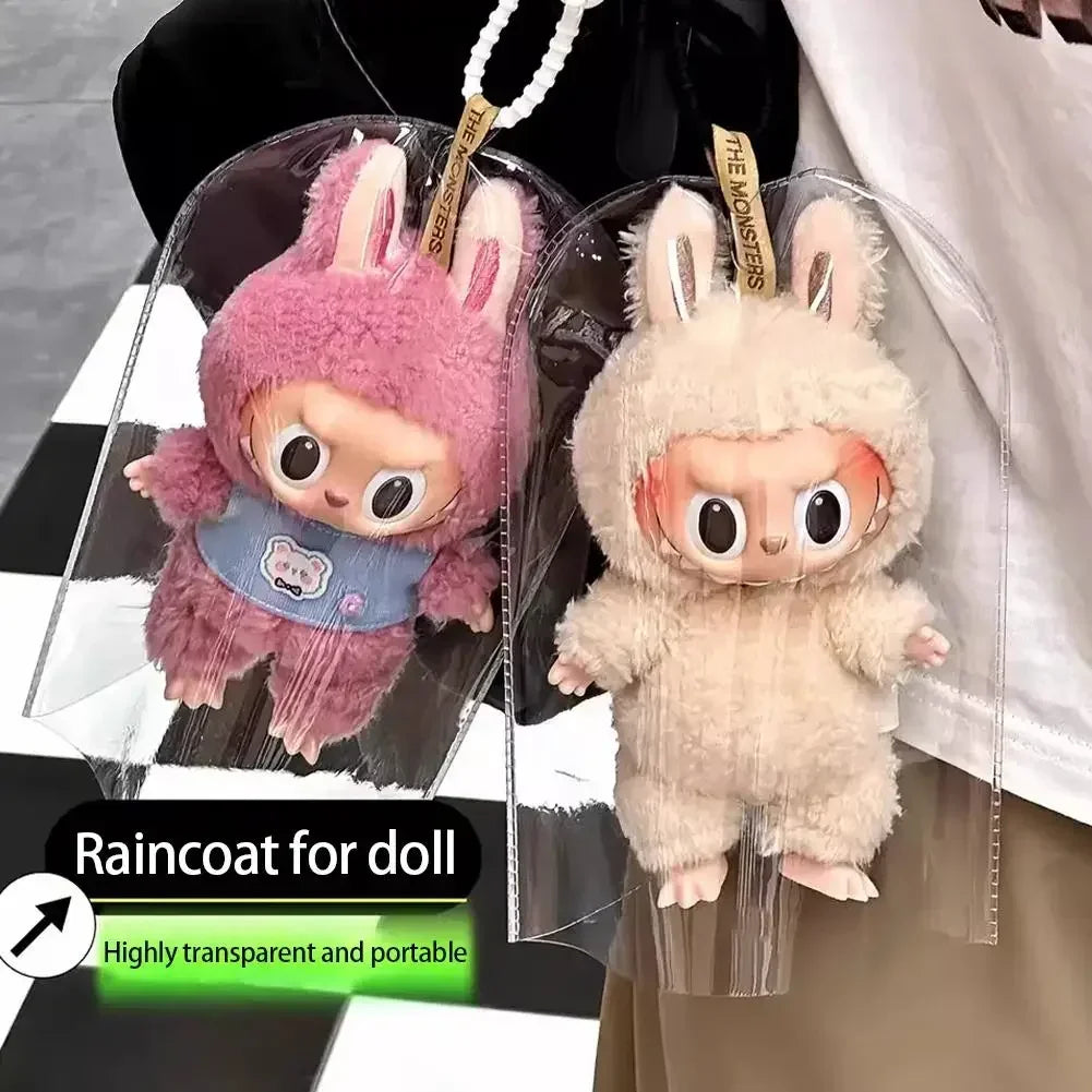 ポータブル透明PVCオーガナイザーボックス防塵保護カバー防水汚れ防止キーチェーンバッグlabubu人形の衣装用