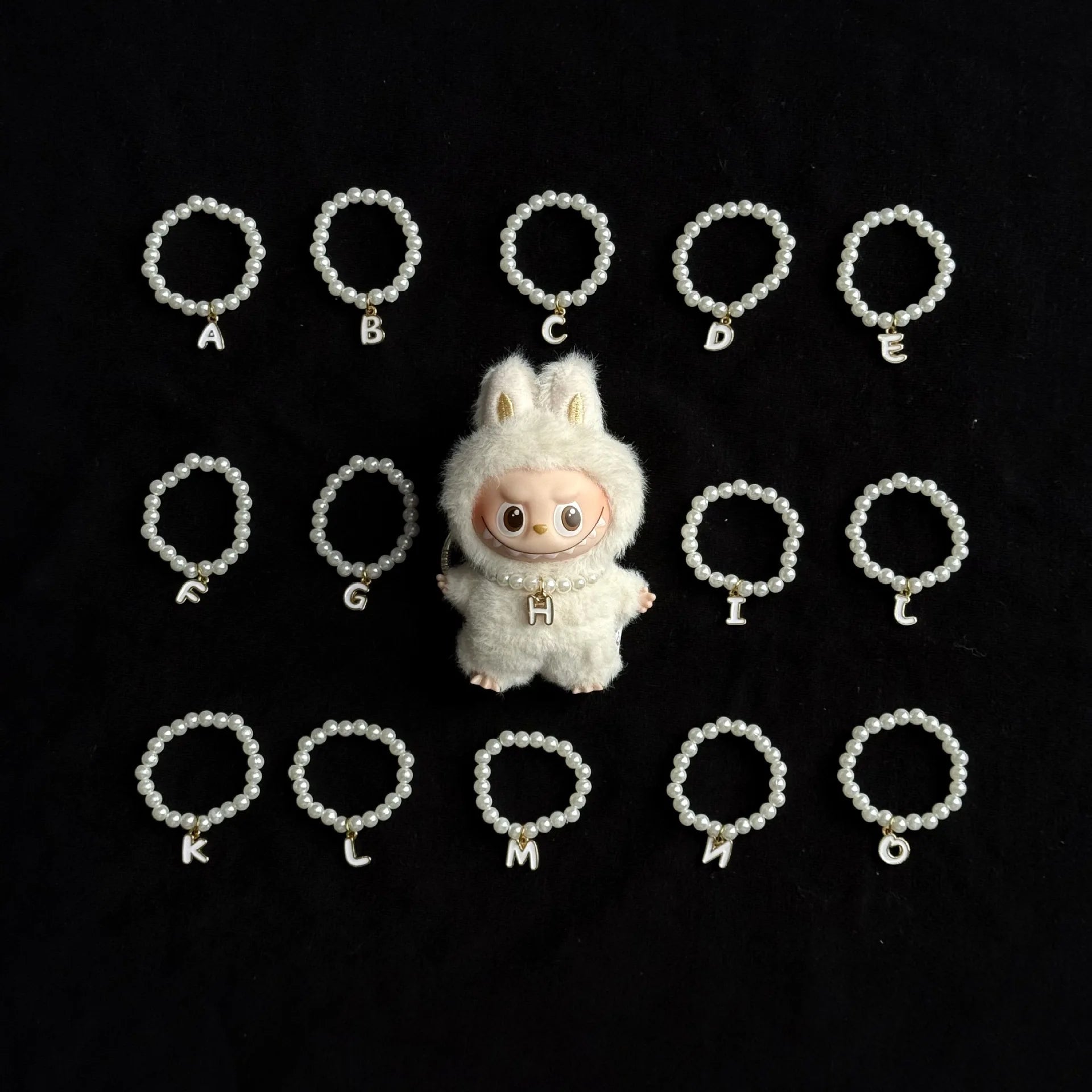 Mini Letter Pearl Necklace for 10cm Labubu 4.0 Pendant Pin for Love Series Letter Necklace for Mini Labubu V4 Dolls Accessories